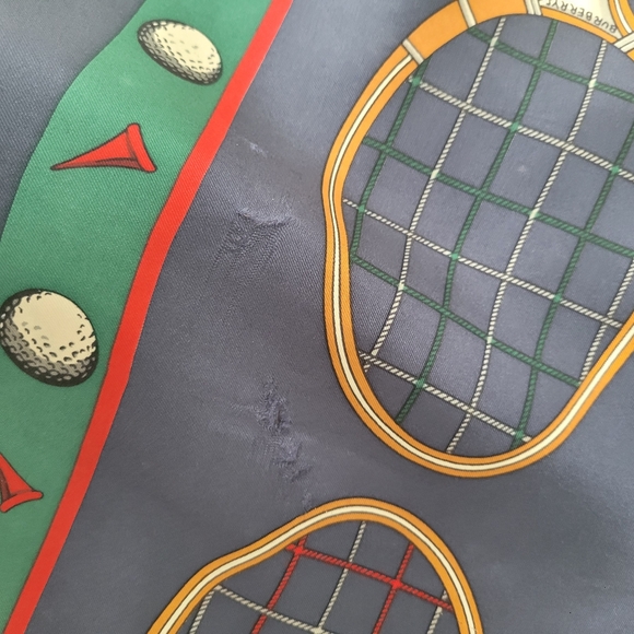 BURBERRYS | Navy Blue Silk Tennis & Golf Motif Scarf - Picture 3 of 6